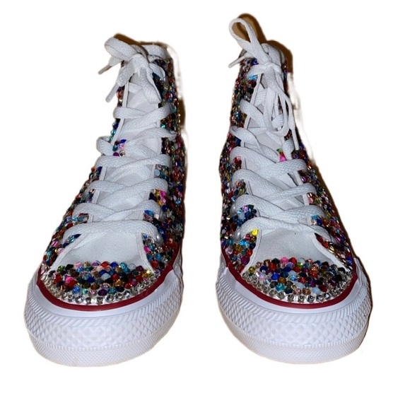 Multi Colour Crystal High Top Converse Sizes 5-14 New In Box With Ribbon Laces - Picture 6 of 15